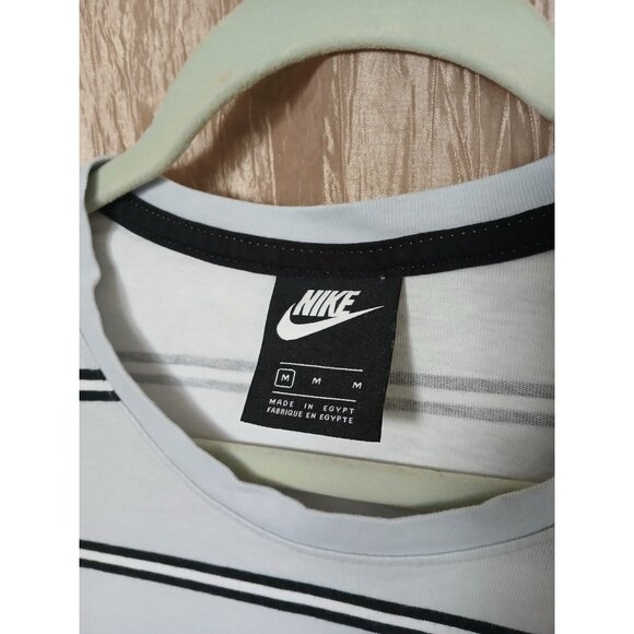 Nike Air Max 90 Embroidered Logo T Shirt Mens M White Striped Cotton CW4686-077 - Picture 8 of 11